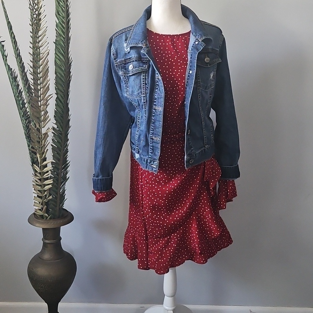 Brick Red Polka Dot Faux Wrap Skirt - Picture 4 of 14